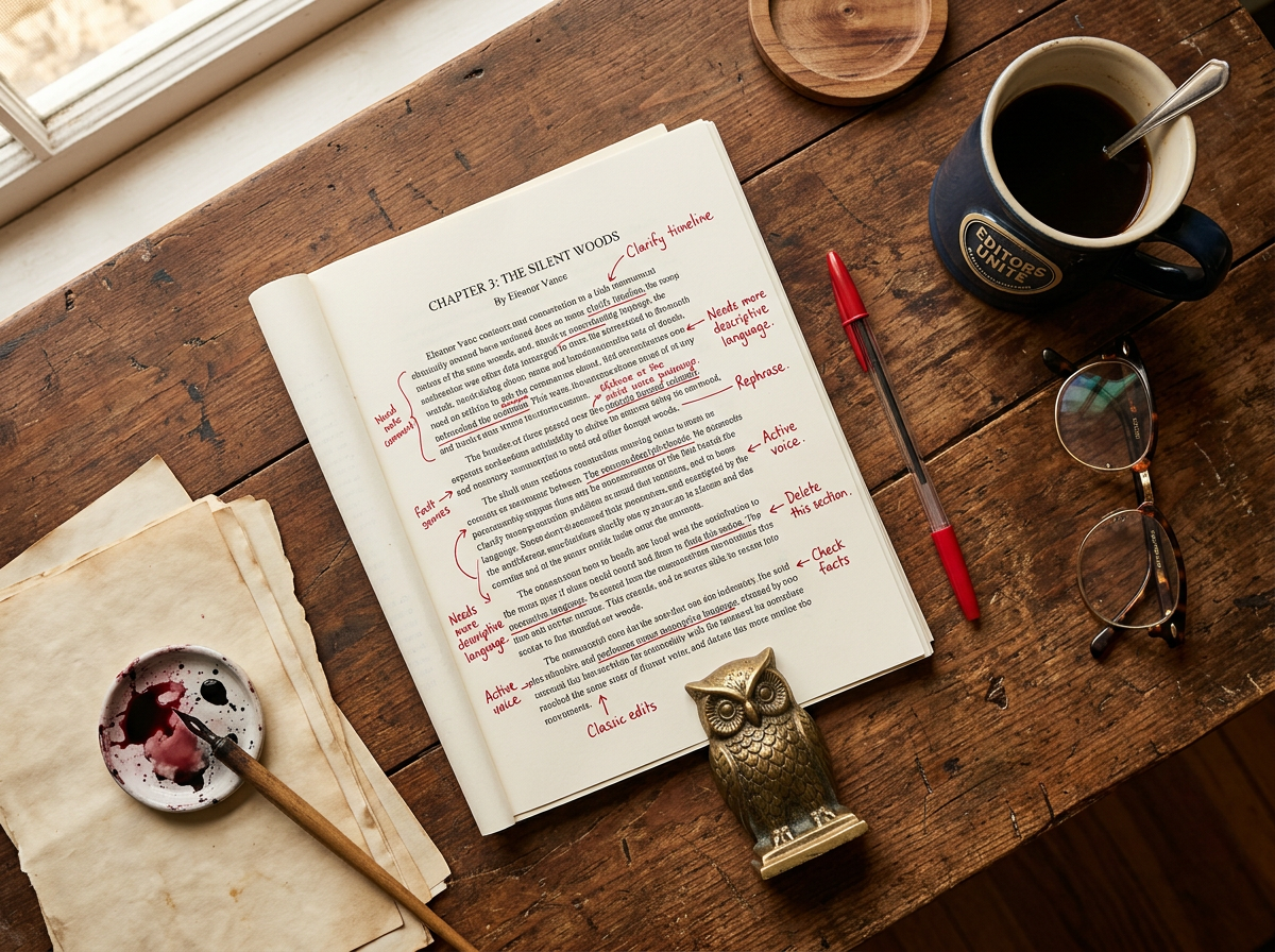 Editorial publishing workspace representing acquisition and adaptation research